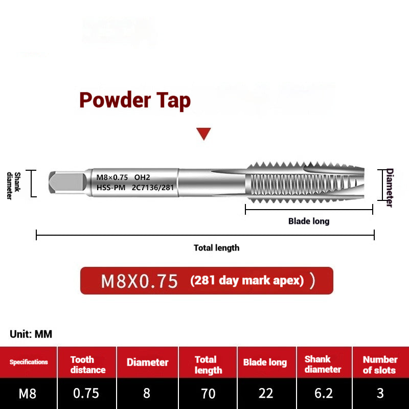 1107-OST powder high-speed steel taps Japanese standard apex screw tip spiral coarse teeth powder metallurgy tapping taps Shandong Denso Pricision Tools Co.,Ltd.